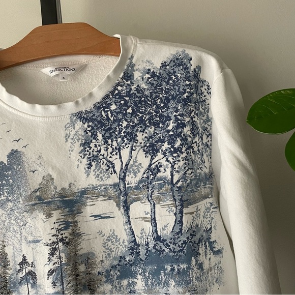 Northern Reflections Nature Forest Graphic Crewneck Sweatshirt Pullover White - Picture 6 of 7